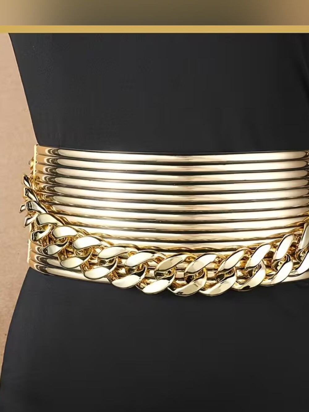 NEW! PLUS SIZE Rhinestone Gold Wide Waist Belt with Large Chain Accent L-XXL